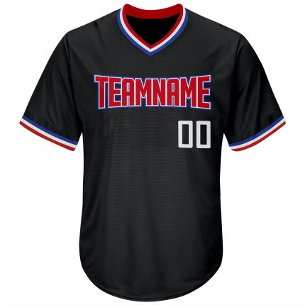 Personalized Authentic Baseball Jersey Shirt - Black Red White Rib-Knit Throwback Design Personalized Black White-Red Authentic