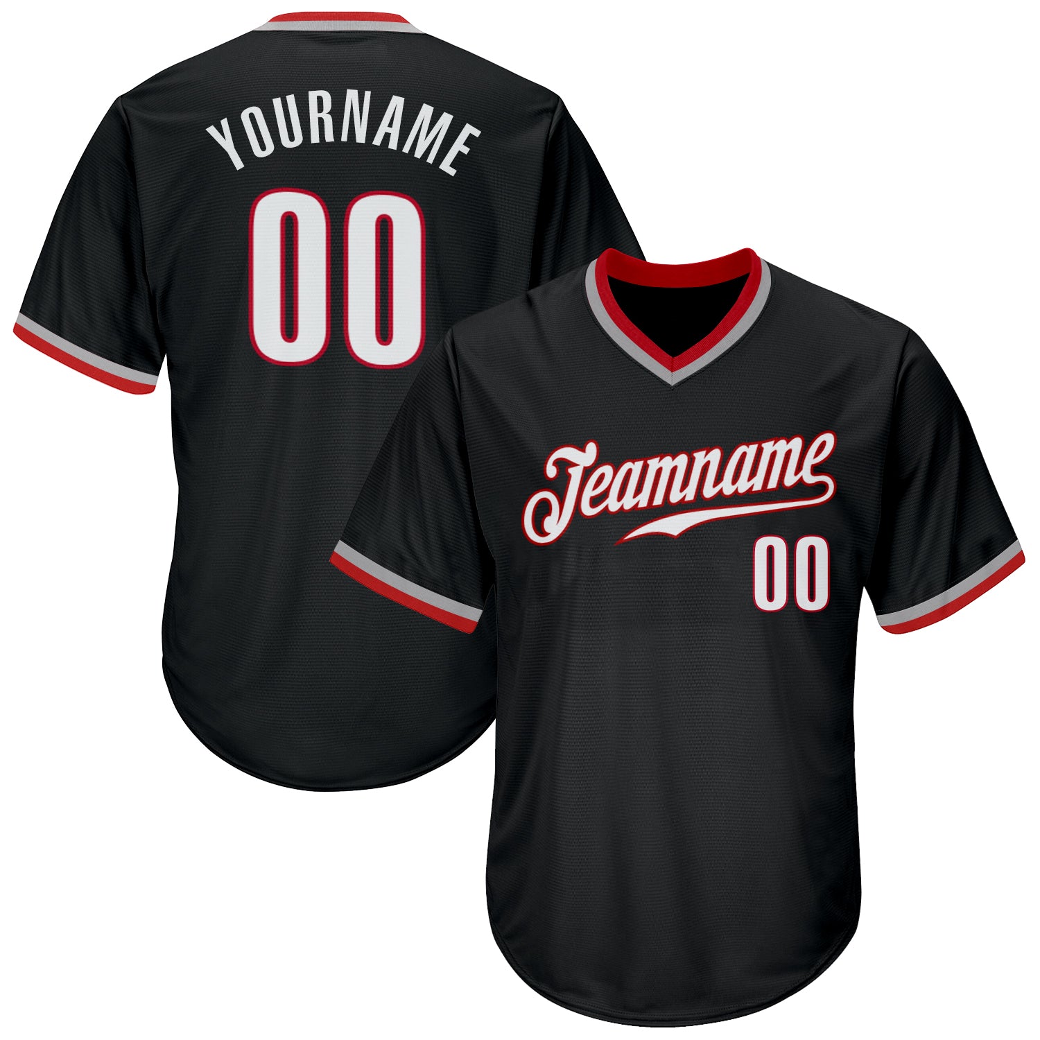 Custom Personalized Baseball Jersey Shirt with Name and Number - Authentic Black White Red Rib-Knit Throwback Design Personalized