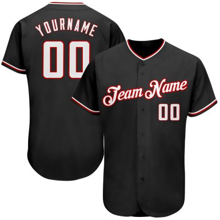 Personalized Black Red White Baseball Jersey for Men and Women 2 Personalized Black White-Red Baseball Jersey 2