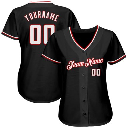 Personalized Black Red White Baseball Jersey for Men and Women 2 Personalized Black White-Red Baseball Jersey 2