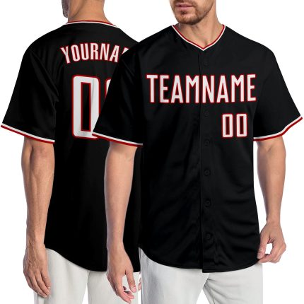 Personalized Black Red White Baseball Jersey for Men and Women - Customizable Sportswear Personalized Black White-Red Baseball