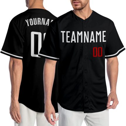 Personalized Baseball Jersey in Black, White, and Red for Men - Custom Team Apparel Personalized Black White-Red Baseball