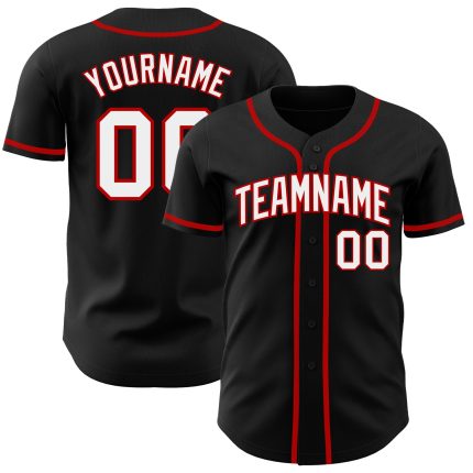 Personalized Black Red White Baseball Jersey for Men and Women, Custom Design 71 Personalized Black White-Red Baseball Jersey