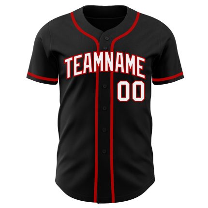 Personalized Black Red White Baseball Jersey for Men and Women, Custom Design 71 Personalized Black White-Red Baseball Jersey