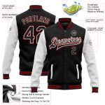 Custom Name Number Varsity Jacket Bomber Two-Tone Black White Red Full-Snap Letterman for Team Personalization Personalized