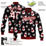 Custom Name and Number Varsity Letterman Jacket - Personalized Black White Red 3D Christmas Bomber Personalized Black White-Red