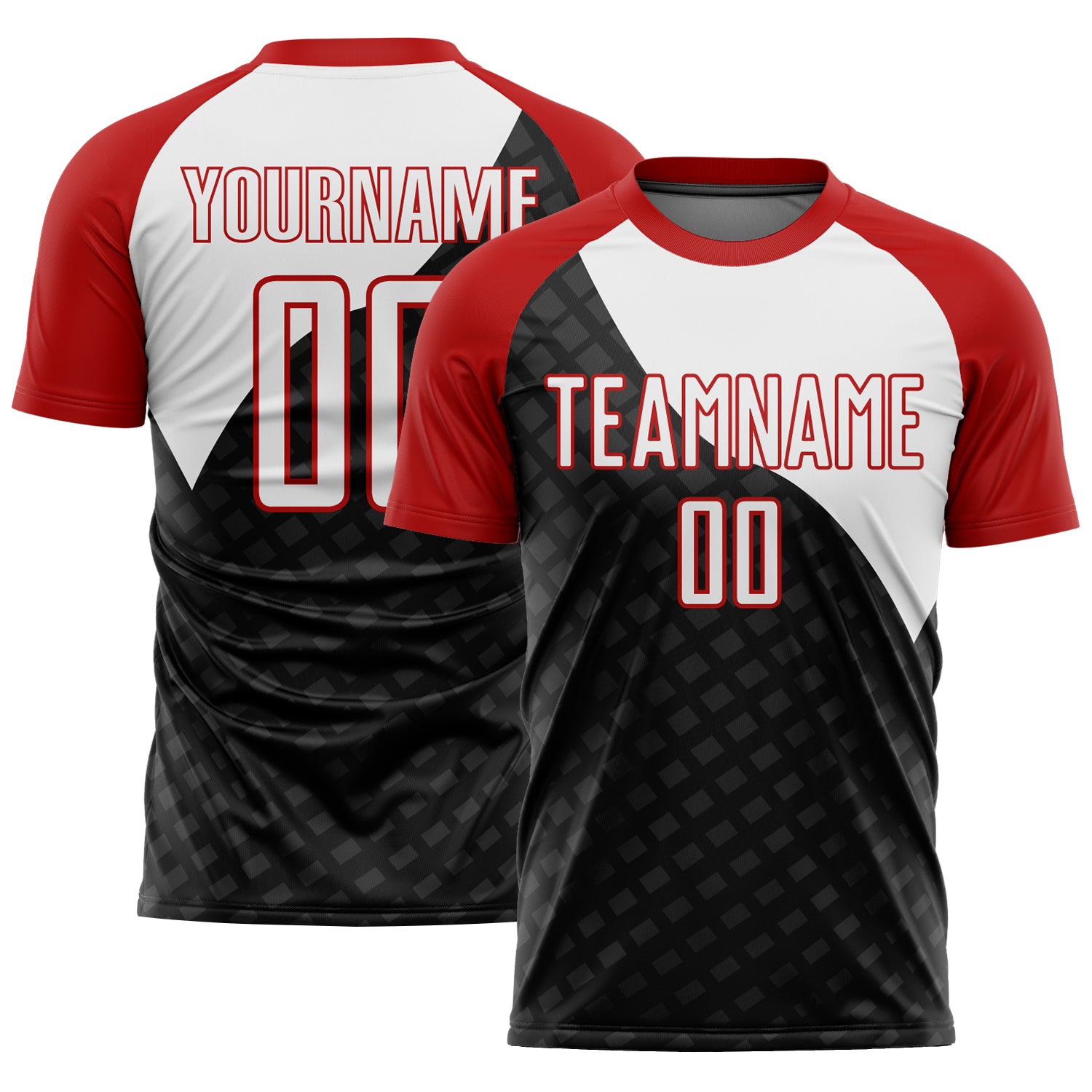 Custom Name Number Personalized Soccer Jersey Black White Red Curve Lines Sublimation Team Uniform Personalized Black White-Red