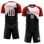 Custom Name Number Personalized Soccer Jersey Black White Red Curve Lines Sublimation Team Uniform Personalized Black White-Red