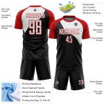 Custom Name Number Personalized Soccer Jersey Black White Red Curve Lines Sublimation Team Uniform Personalized Black White-Red