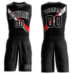 Custom Basketball Jersey with Personalized Name and Number, Black White-Red Diagonal Lines, Round Neck, Sublimation Design