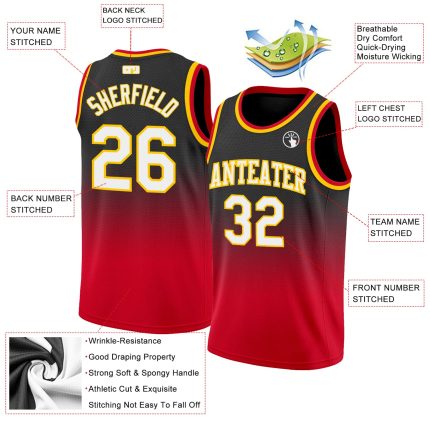 Personalized Basketball Jersey - Black White Red Fade Design, Size 2 Personalized Black White-Red Fade Fashion Basketball