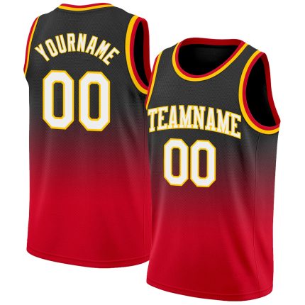 Personalized Basketball Jersey - Black White Red Fade Design, Size 2 Personalized Black White-Red Fade Fashion Basketball