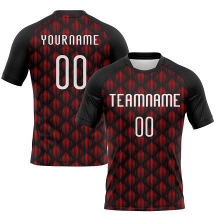 Personalized Geometric Volleyball Uniform Jersey - Black White Red Sublimation Design Personalized Black White-Red Geometric