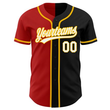 Custom Team Name Number Baseball Jersey - Personalized Black White Red-Gold Fashion Authentic Split Design Personalized Black