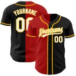 Personalized Black White Red Gold Split Fashion Baseball Jersey for Men and Women Personalized Black White Red-Gold Split