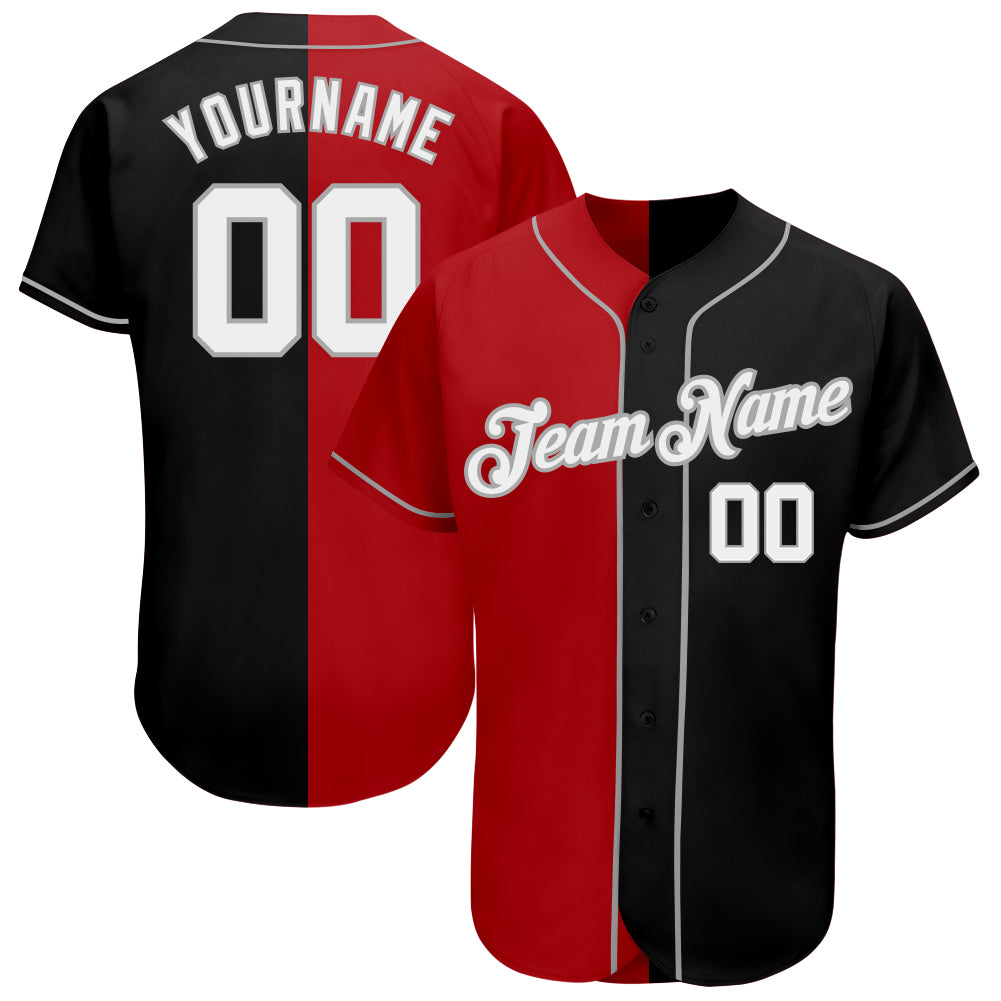 Personalized Black White Red Gray Split Baseball Jersey Fashion Style Personalized Black White-Red Gray Split Fashion Baseball
