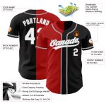 Personalized Fashion Baseball Jersey in Black, White, Red, and Gray Split Design Personalized Black White Red-Gray Split