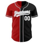 Personalized Fashion Baseball Jersey in Black, White, Red, and Gray Split Design Personalized Black White Red-Gray Split