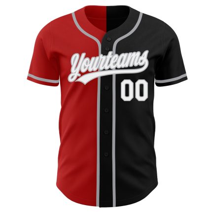 Personalized Fashion Baseball Jersey in Black, White, Red, and Gray Split Design Personalized Black White Red-Gray Split