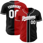 Personalized Fashion Baseball Jersey in Black, White, Red, and Gray Split Design Personalized Black White Red-Gray Split