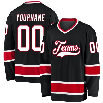 Personalized Hockey Jersey in Black, White, and Red - Customizable Team Apparel Personalized Black White-Red Hockey Jersey