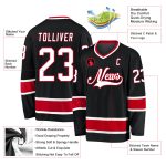 Customizable Black White Red Hockey Jersey for Men and Women Personalized Black White-Red Hockey Jersey