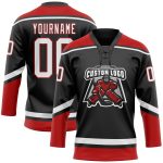 Custom Team Jersey with Personalized Name and Number in Black, White, Red Hockey Lace Design Personalized Black White-Red