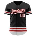 Custom Authentic Baseball Jersey with Personalized Name & Number in Black, White & Red Line Design Personalized Black White-Red