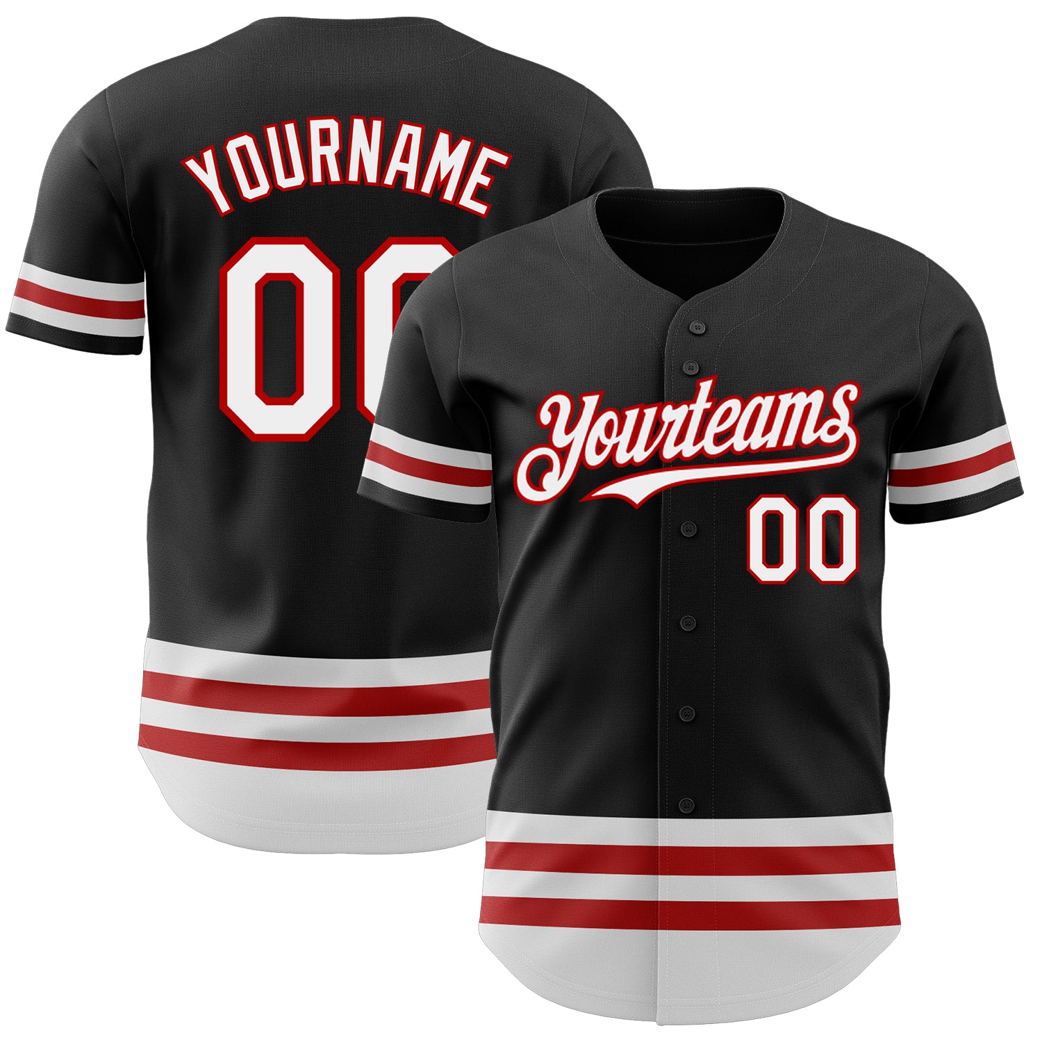 Custom Authentic Baseball Jersey with Personalized Name & Number in Black, White & Red Line Design Personalized Black White-Red