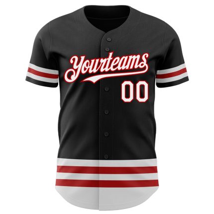 Personalized Baseball Jersey with Black White-Red Line Design for Men and Women Personalized Black White-Red Line Baseball