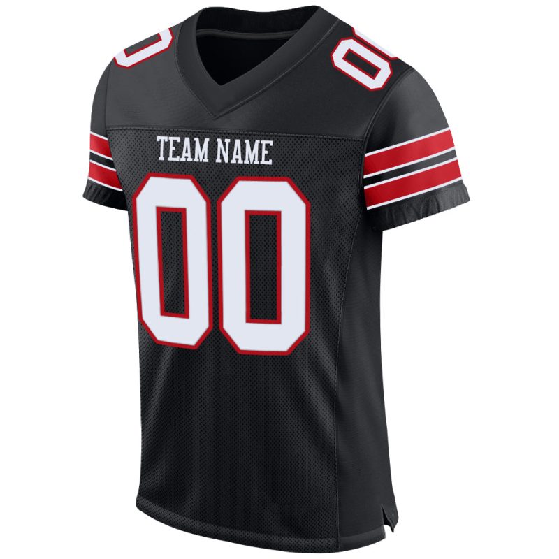 Custom Personalized Football Jersey - Black White Red Mesh with Team Name and Number Personalized Black White-Red Mesh Authentic