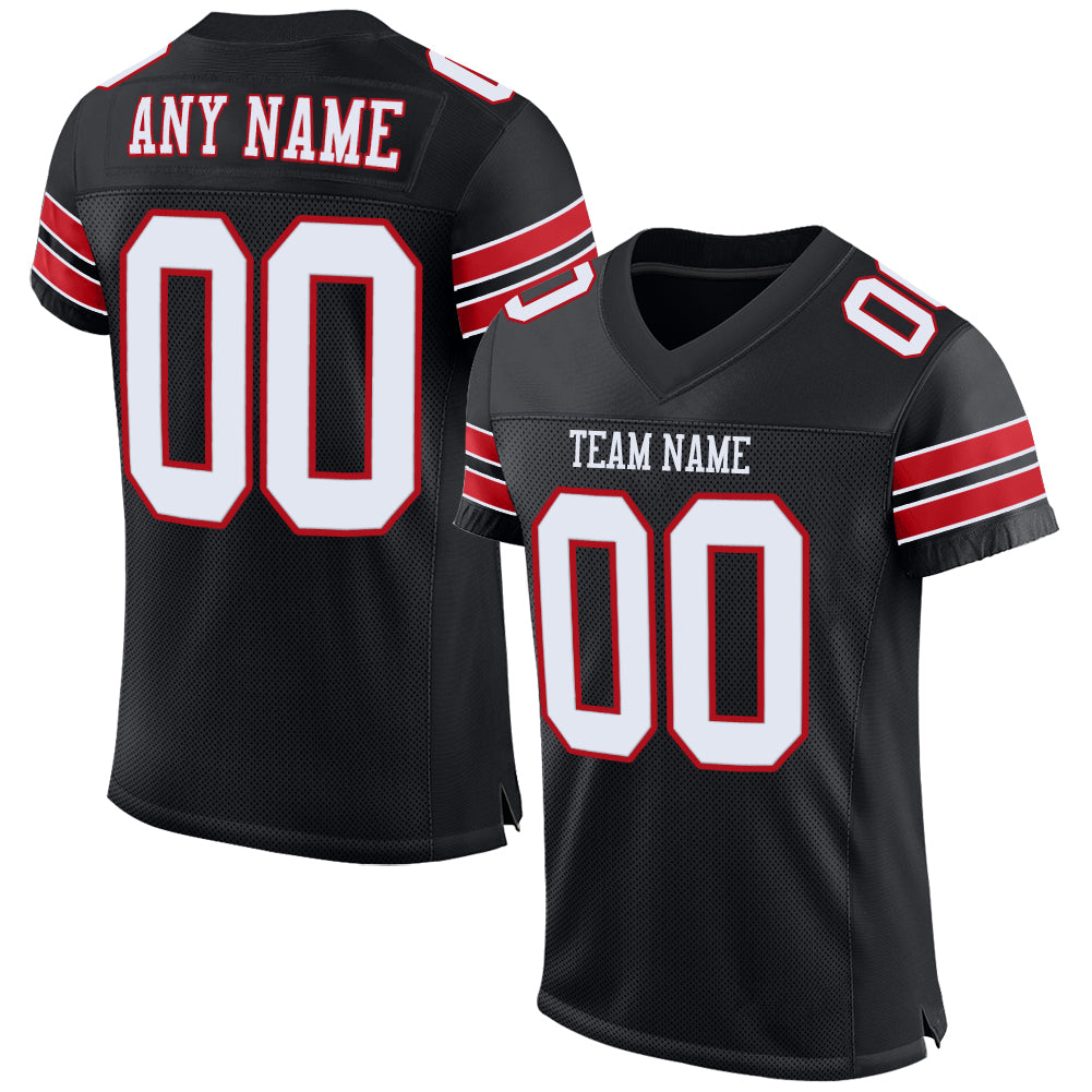 Custom Personalized Football Jersey - Black White Red Mesh with Team Name and Number Personalized Black White-Red Mesh Authentic
