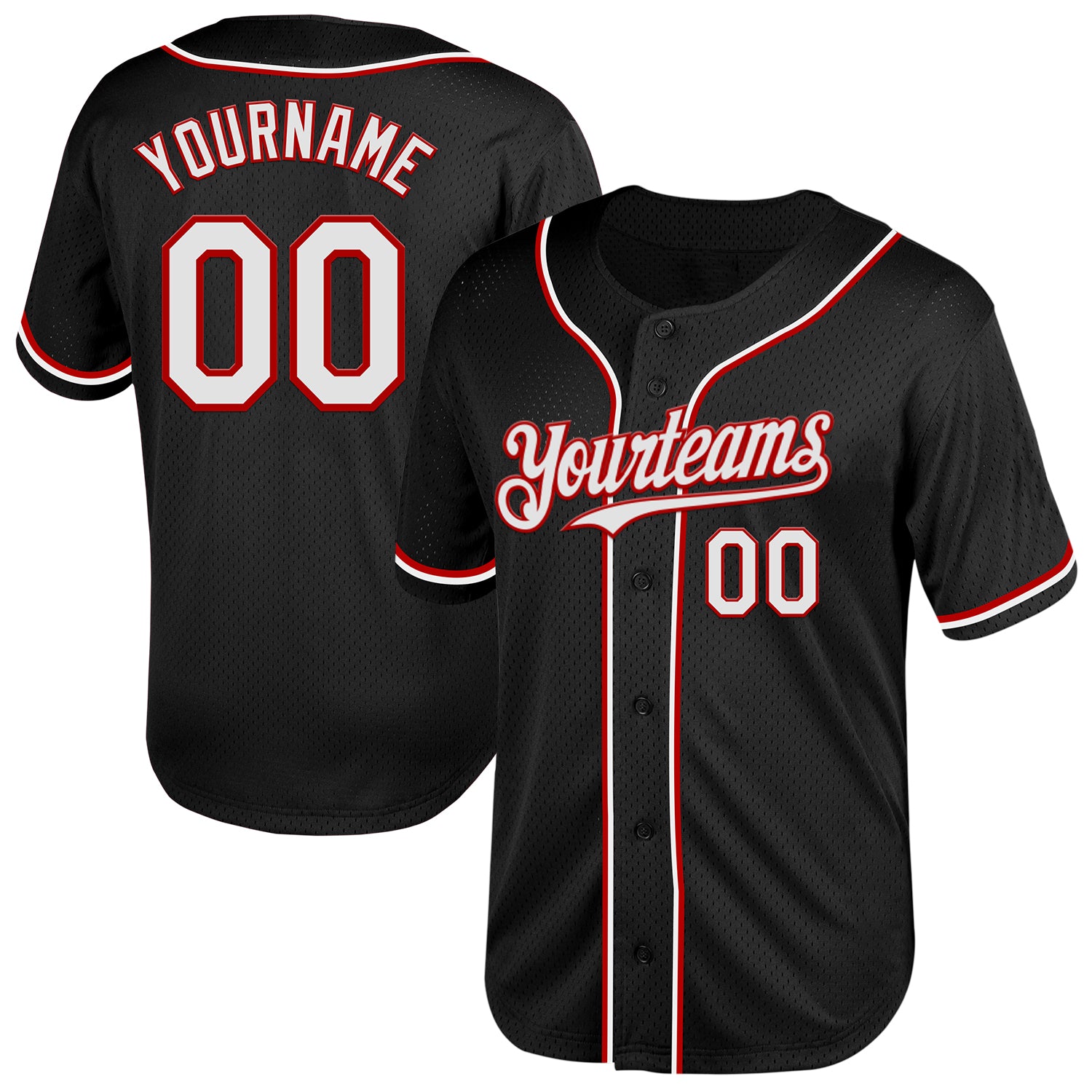 Personalized Black Red White Mesh Authentic Baseball Jersey - Custom Throwback Style Personalized Black White-Red Mesh Authentic