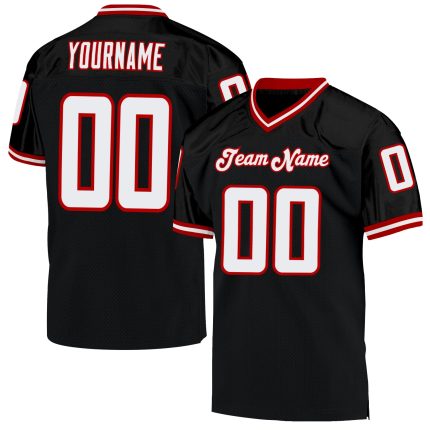 Custom Team Name and Number Personalized Authentic Throwback Football Jersey - Black White Red Mesh Personalized Black White-Red