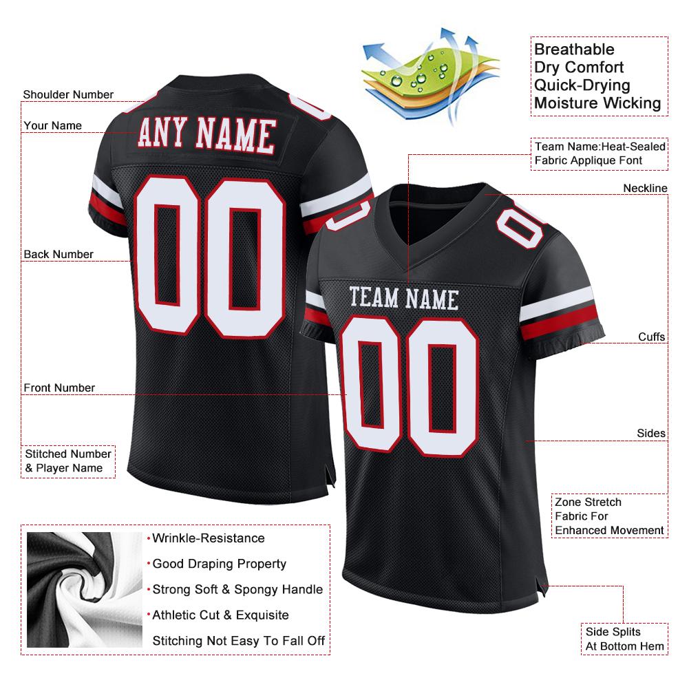 Personalized Black Red White Mesh Football Jersey for Men and Women Personalized Black White-Red Mesh Football Jersey 2 - Image 4