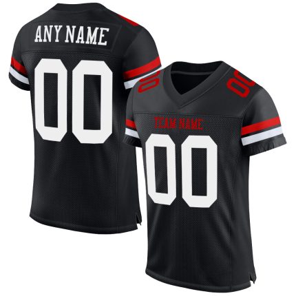 Personalized Football Jersey Mesh Black White Red for Kids Size 4 Personalized Black White-Red Mesh Football Jersey 4