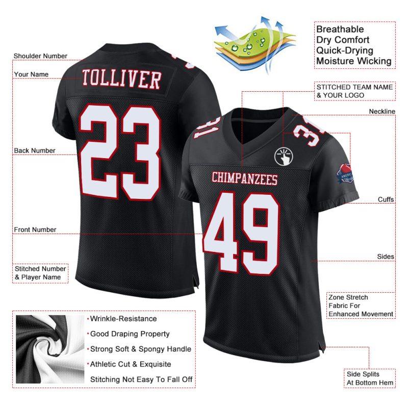 Personalized Black Red White Mesh Football Jersey for Kids, Size 5 Personalized Black White-Red Mesh Football Jersey 5