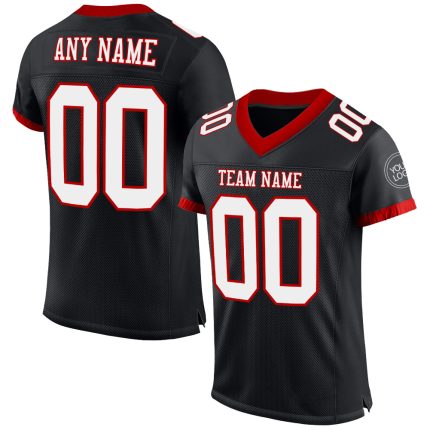 Personalized Black Red White Mesh Football Jersey for Men - Custom Size 6 Personalized Black White-Red Mesh Football Jersey