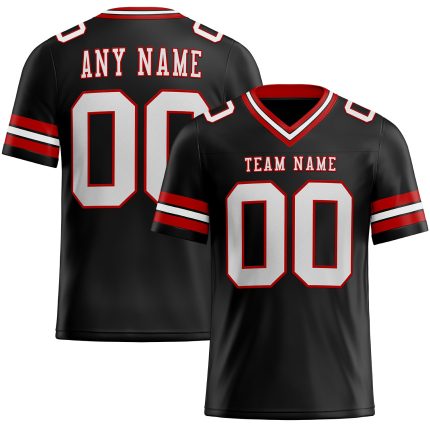 Personalized Black Red White Football Jersey for Men - Custom Number 82 Personalized Black White-Red Mesh Football Jersey