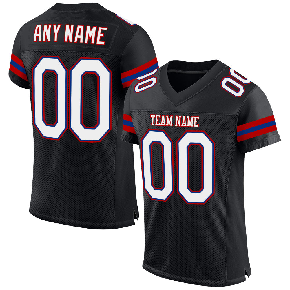 Customizable Black Red White Mesh Football Jersey for Men and Women Personalized Black White-Red Mesh Football Jersey