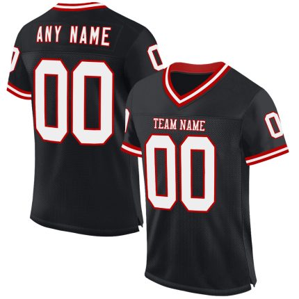 Personalized Black Red White Mesh Throwback Football Jersey for Men Personalized Black White-Red Mesh Throwback Football