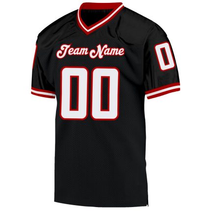 Custom Black White Red Mesh Throwback Football Jersey - Personalized Sports Apparel Personalized Black White-Red Mesh Throwback