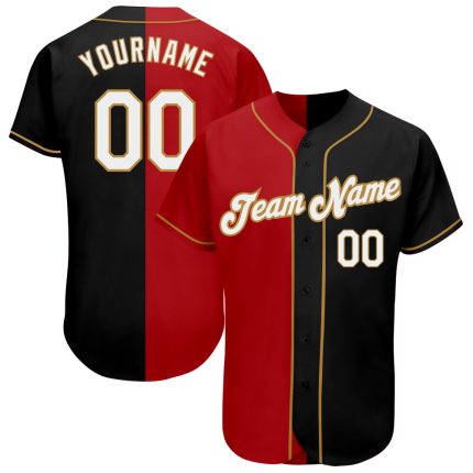 Custom Name Number Authentic Black White Red Gold Split Fashion Baseball Jersey Personalized Black White-Red Old Gold Authentic