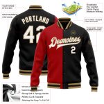 Personalized Bomber Fashion Jacket Black White Red Old Gold Full-Snap Varsity Letterman Personalized Black White Red-Old