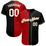 Personalized Fashion Baseball Jersey - Black, White, Red, Old Gold Split Design Personalized Black White-Red Old Gold Split