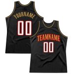 Personalized Black Red White Throwback Basketball Jersey - Old Gold Design Personalized Black White Red-Old Gold Throwback