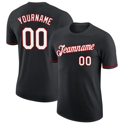 Custom Name and Number Performance T-Shirt - Personalized Black White-Red Team Shirt Personalized Black White-Red Performance
