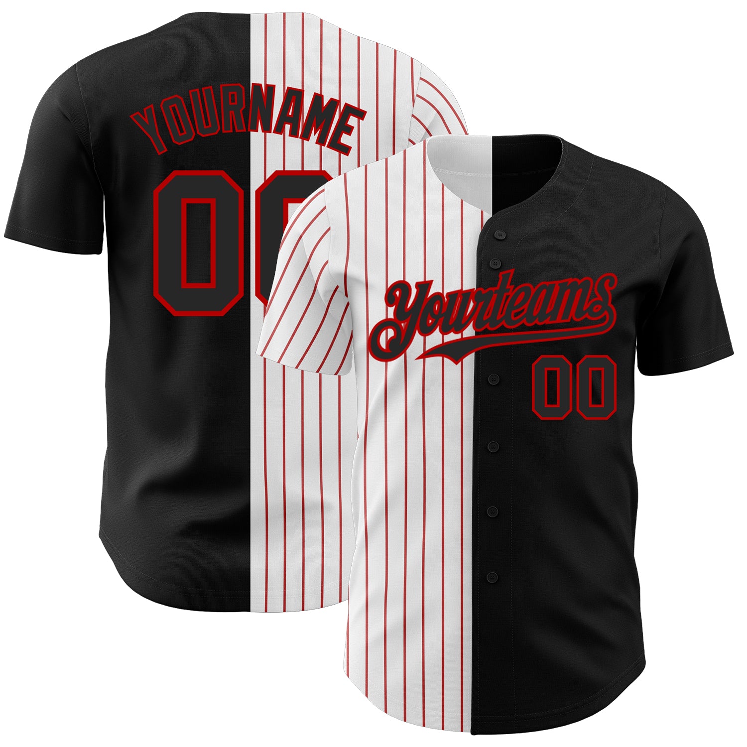 Customizable Black Red White Pinstripe Authentic Baseball Jersey Personalized Black White-Red Pinstripe Authentic Split Fashion