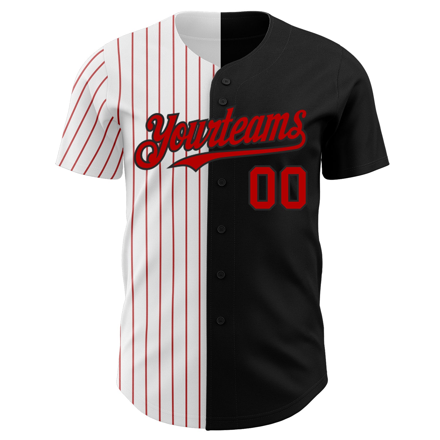 Personalized Black White-Red Pinstripe Authentic Split Fashion Baseball Jersey Team Custom Name and Number Custom Name Number Personalized Authentic Baseball Jersey Black White Red Pinstripe Fashion Team Personalized Black White-Red - Image 2