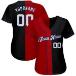 Custom Name and Number Personalized Authentic Black White Red Split Fashion Baseball Jersey Personalized Black White-Red